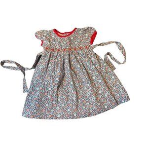 Crios Smocked Blue Red Floral Puff Sleeve Dress Sz 2